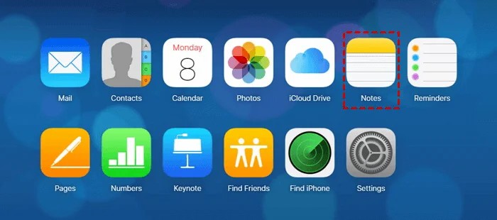 ตรวจสอบเมโมที่ iCloud.com