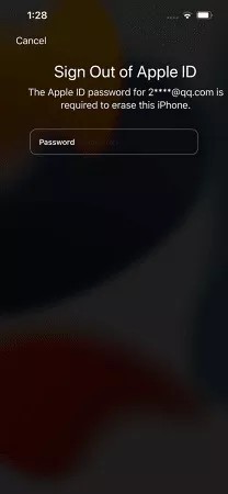 enter apple id password to erase iphone