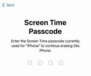 enter screen time passcode to continue erasing iPhone