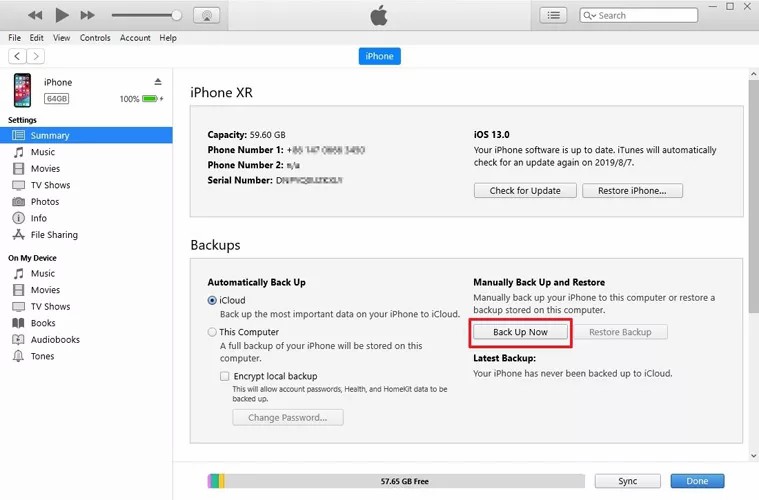 backup a locked iphone via iTunes
