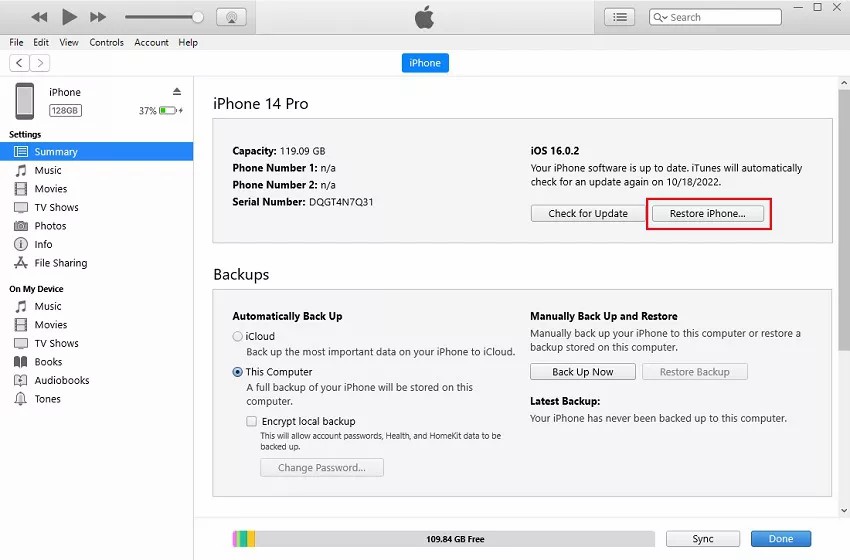 Restore photos from iTunes backup