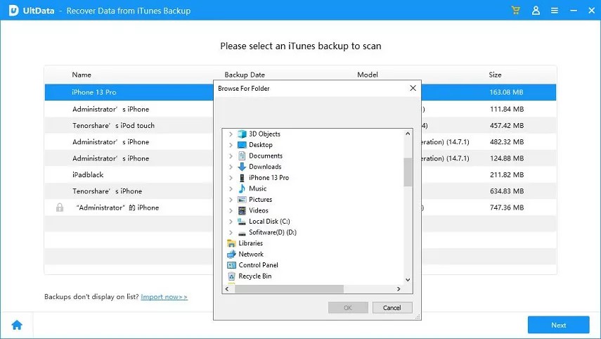 import iTunes backup - UltData guide